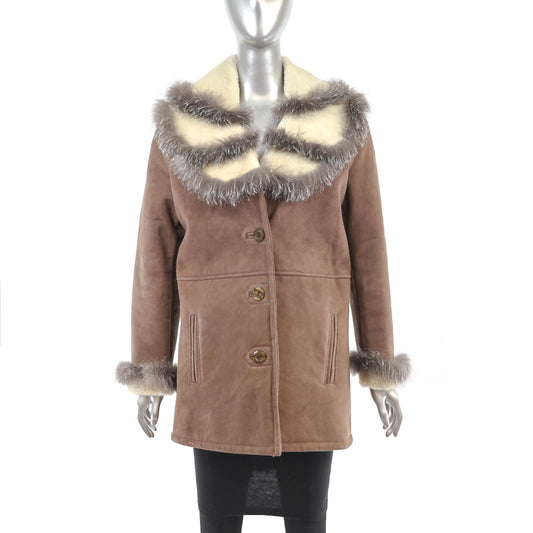 Shearling Jacket with Silver Fox Trim- Size M