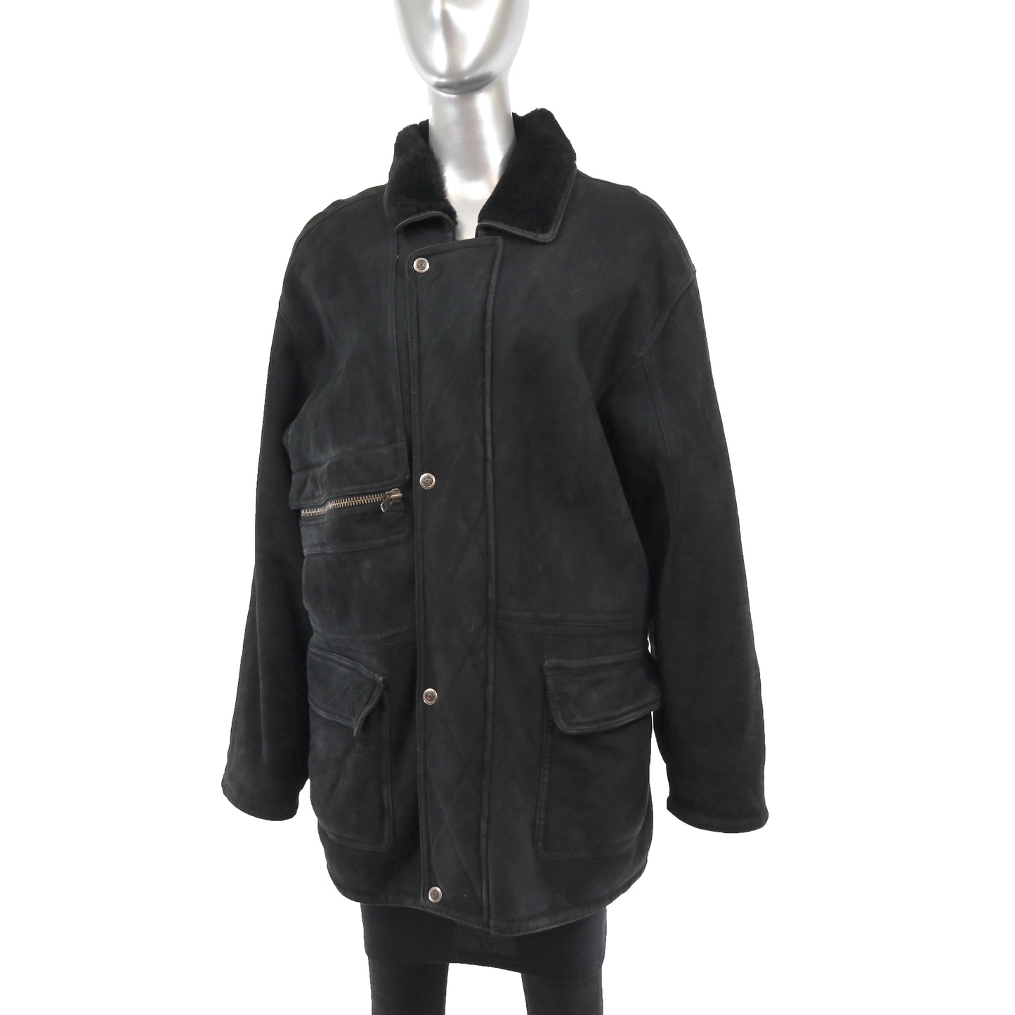 Men's Black Shearling Jacket- Size L