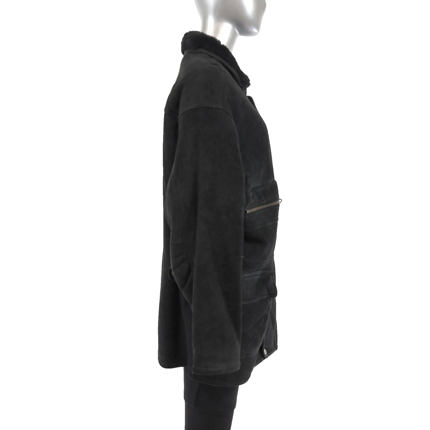 Men's Black Shearling Jacket- Size L