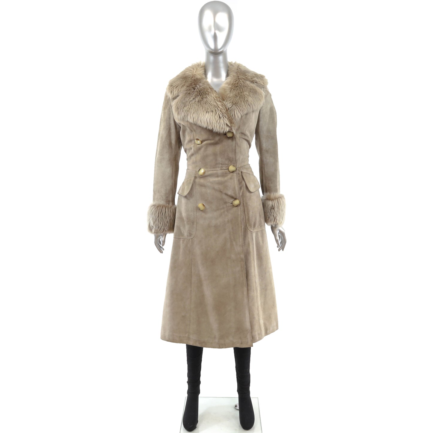 Suede Coat with Faux Fur Trim- Size XS