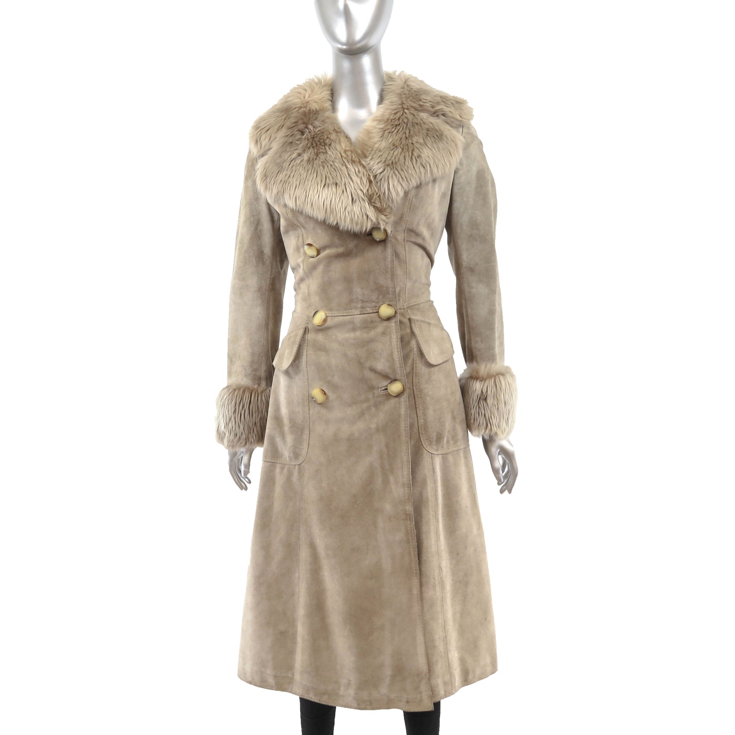 Suede Coat with Faux Fur Trim- Size XS