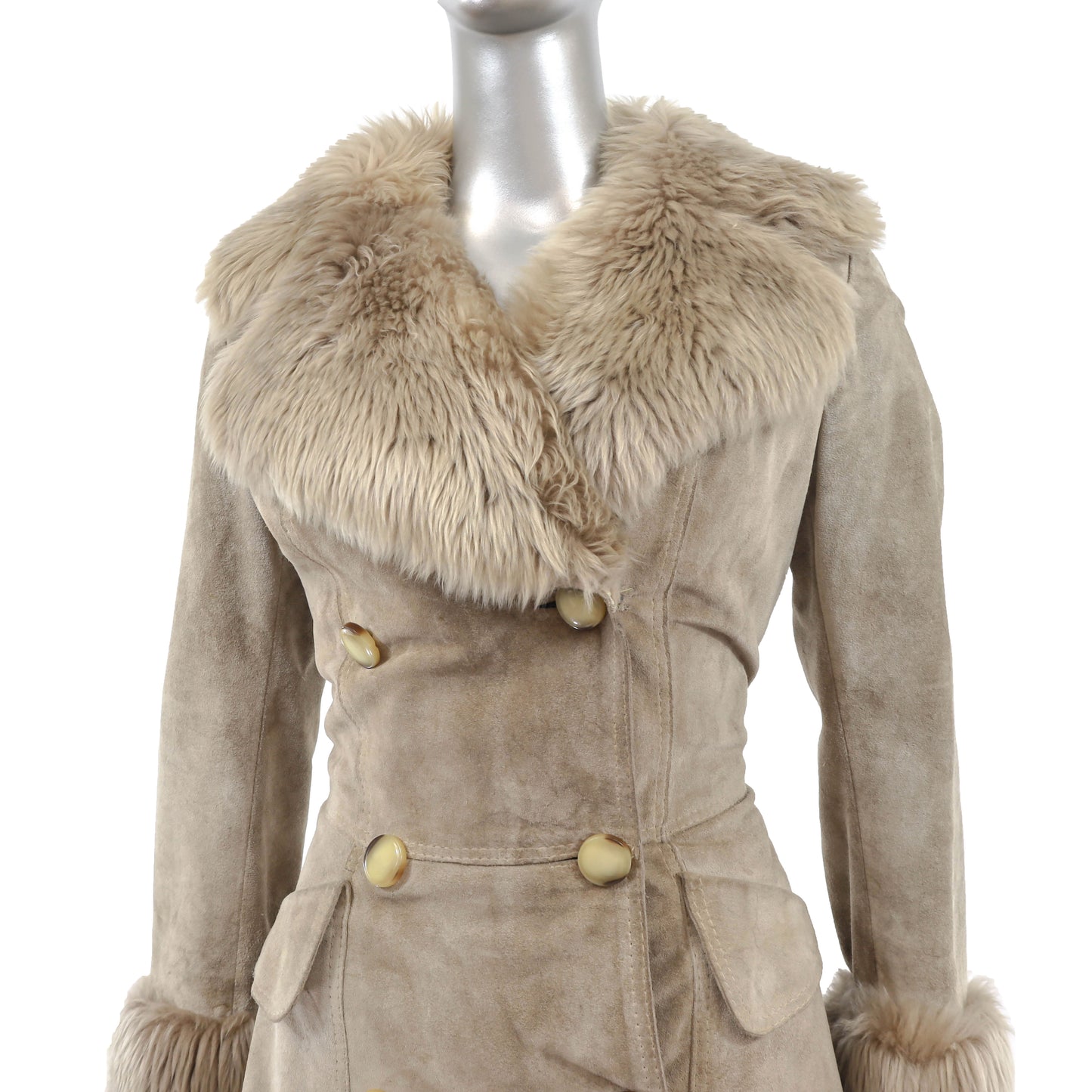 Suede Coat with Faux Fur Trim- Size XS