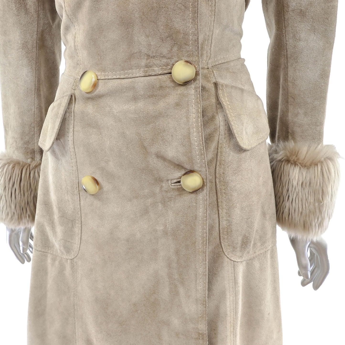 Suede Coat with Faux Fur Trim- Size XS