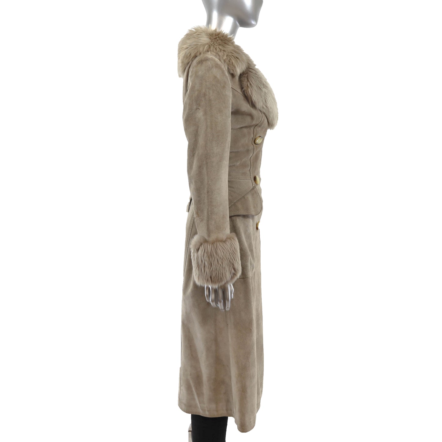 Suede Coat with Faux Fur Trim- Size XS