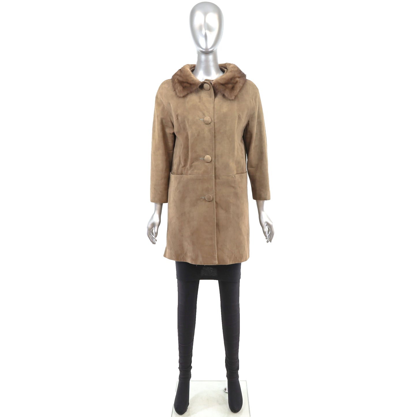 Suede Coat with Mink Collar- Size M