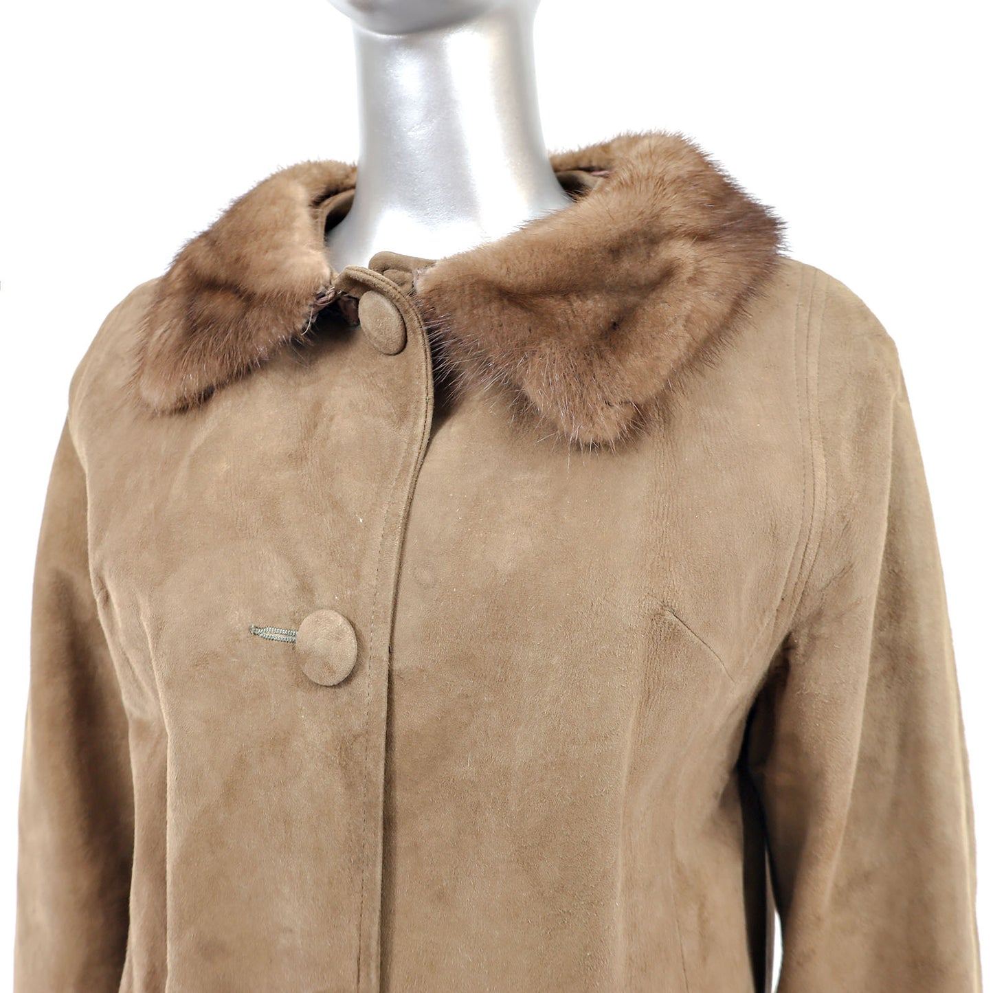 Suede Coat with Mink Collar- Size M