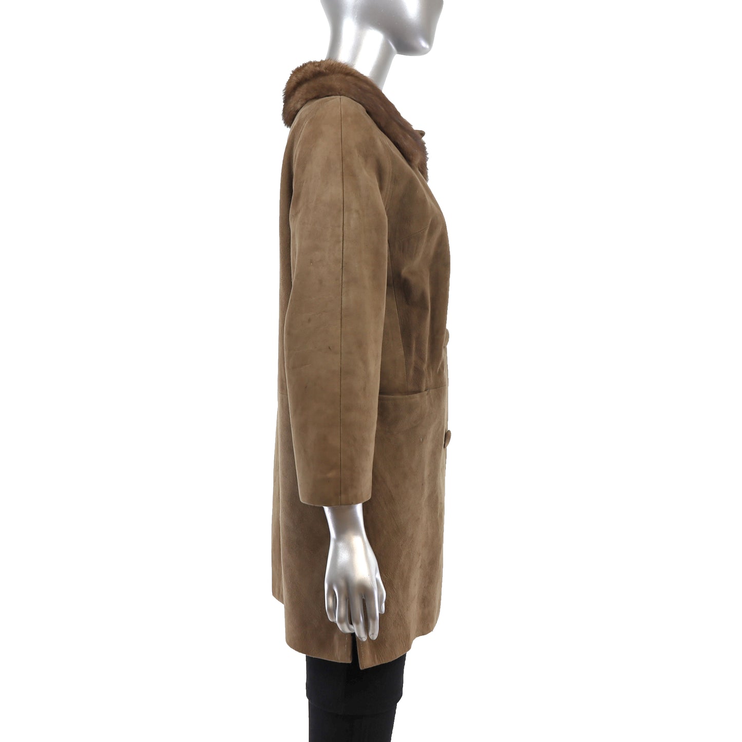 Suede Coat with Mink Collar- Size M