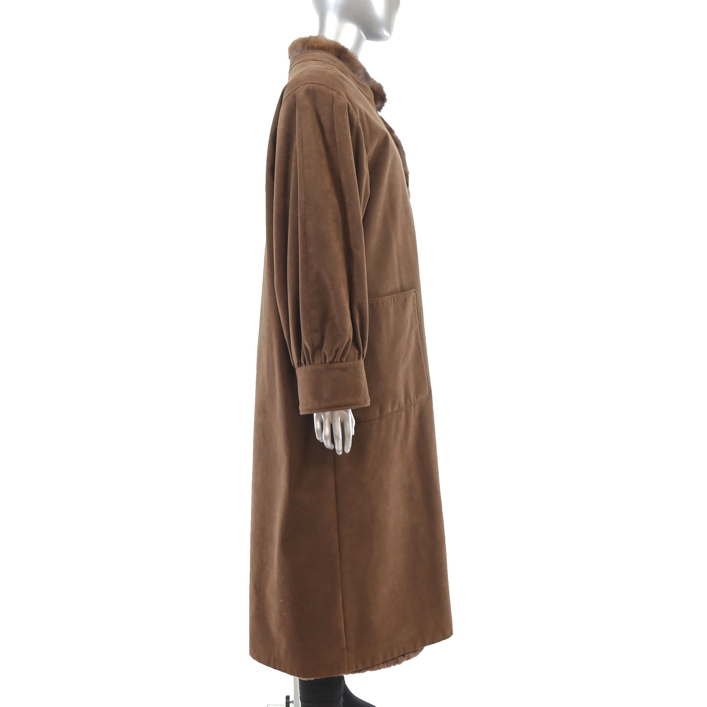 Bergdorf Goodman Ultrasuede Coat with Removable Squirrel Liner- Size L