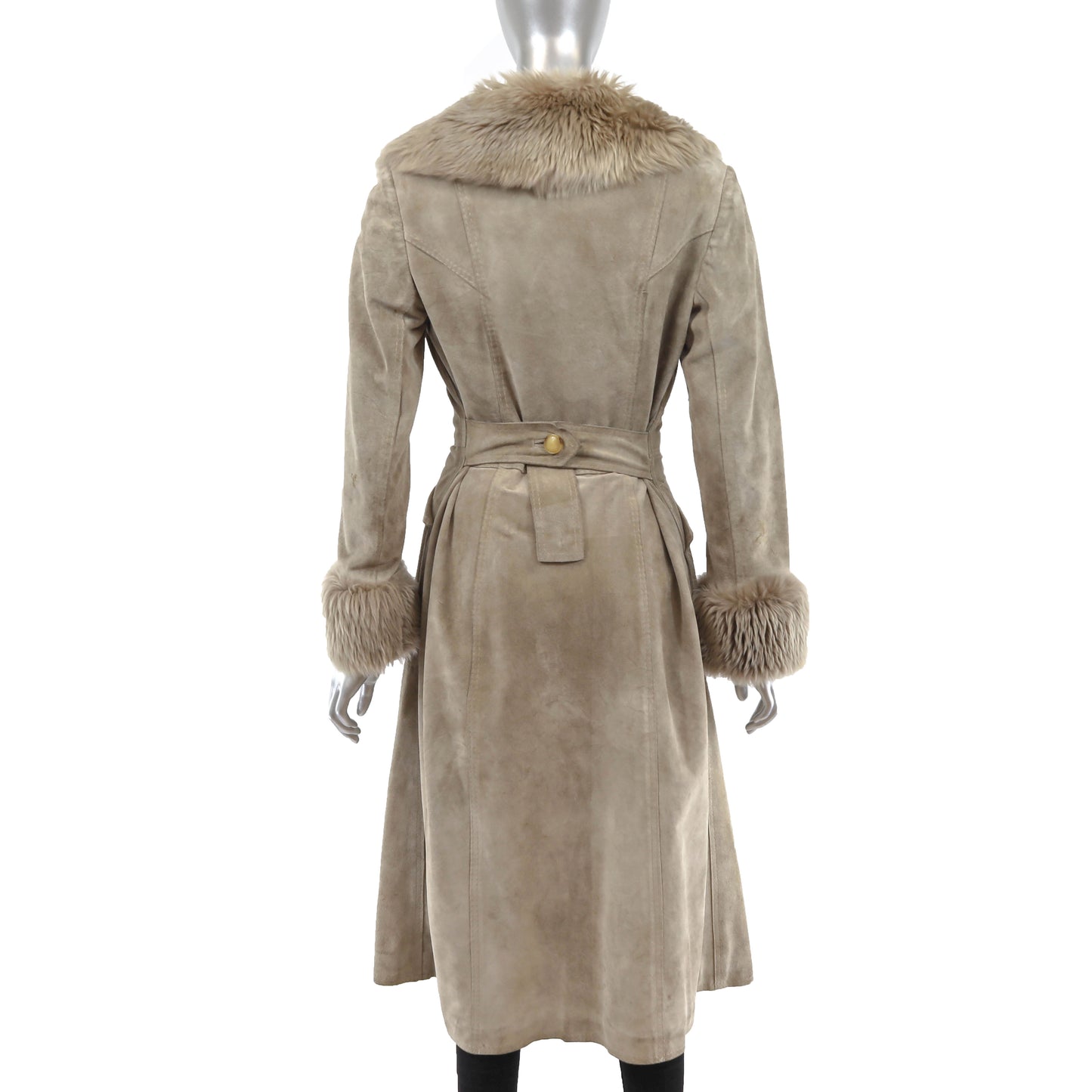 Suede Coat with Faux Fur Trim- Size XS