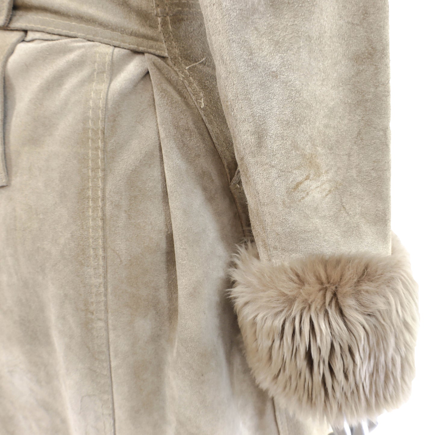 Suede Coat with Faux Fur Trim- Size XS