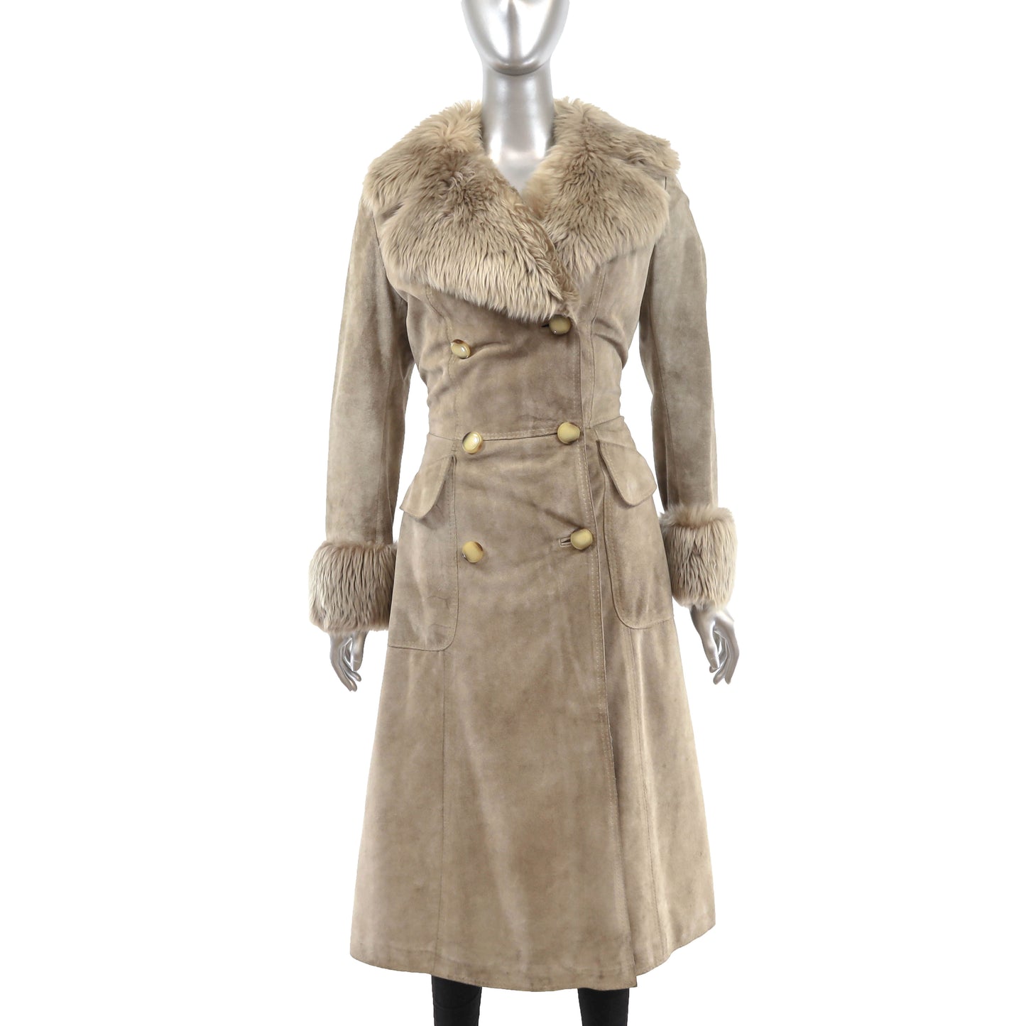 Suede Coat with Faux Fur Trim- Size XS