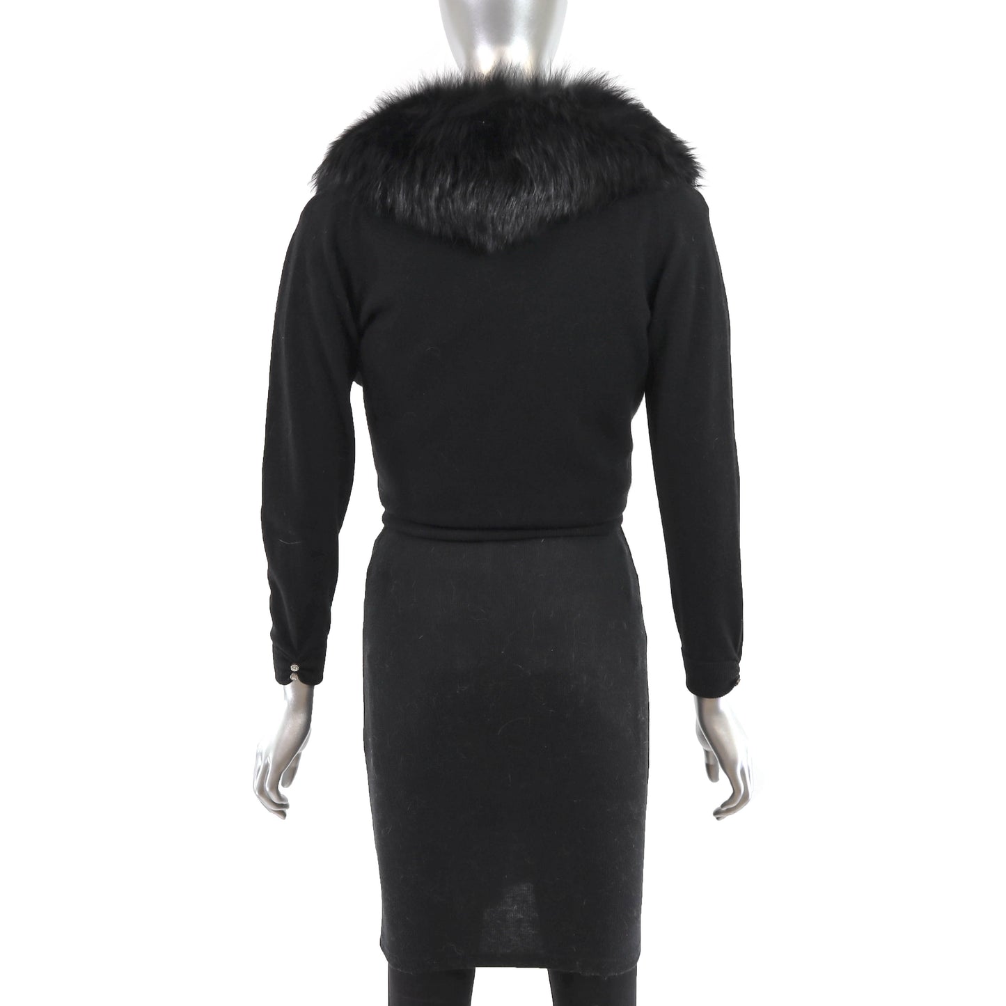 Black Cashmere Sweater with Detachable Fox Collar- Size XS