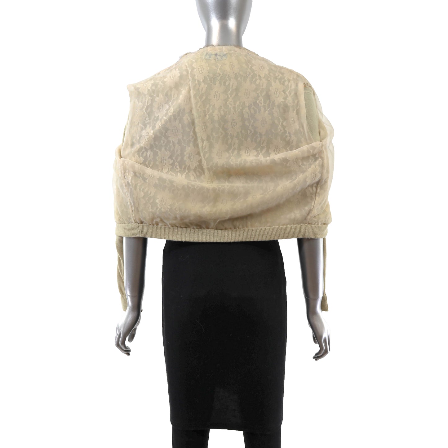 Beige Cashmere Sweater with Removable Mink Collar- Size XS