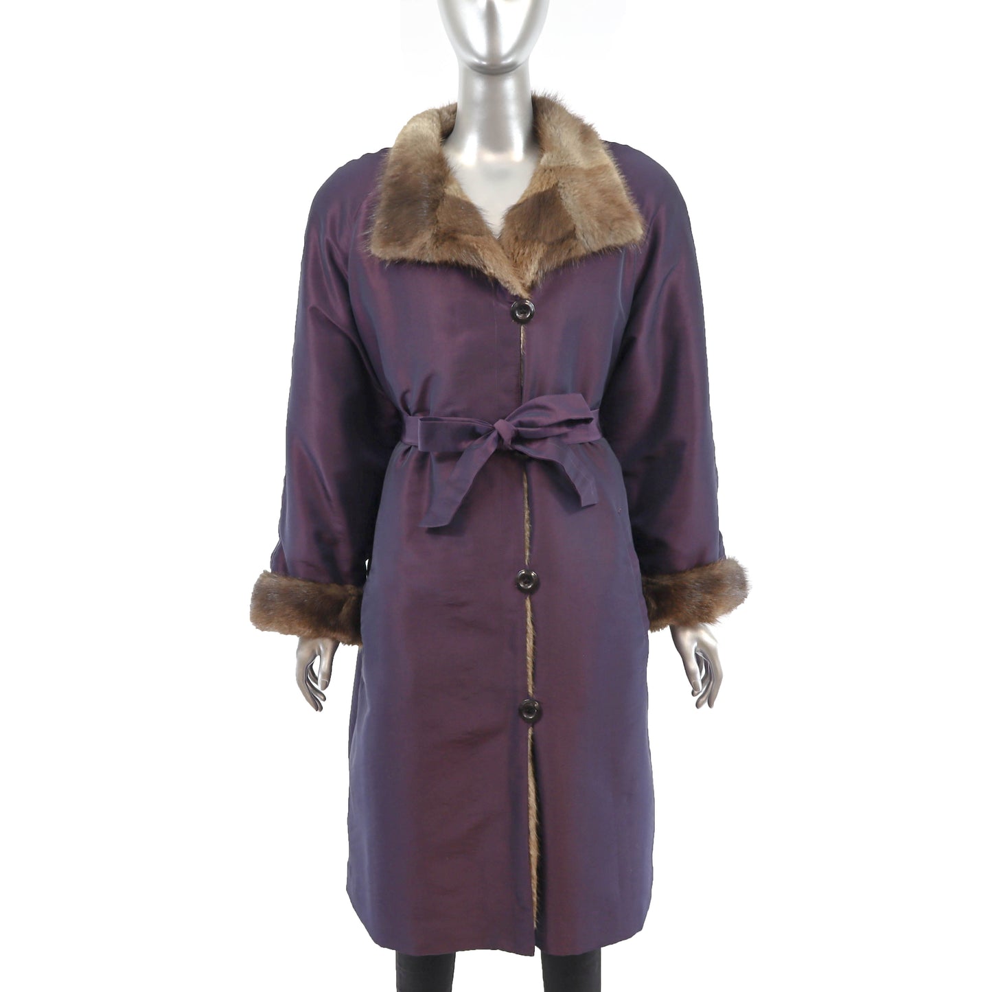 Taffeta Coat with Detachable Muskrat Lining- Size L