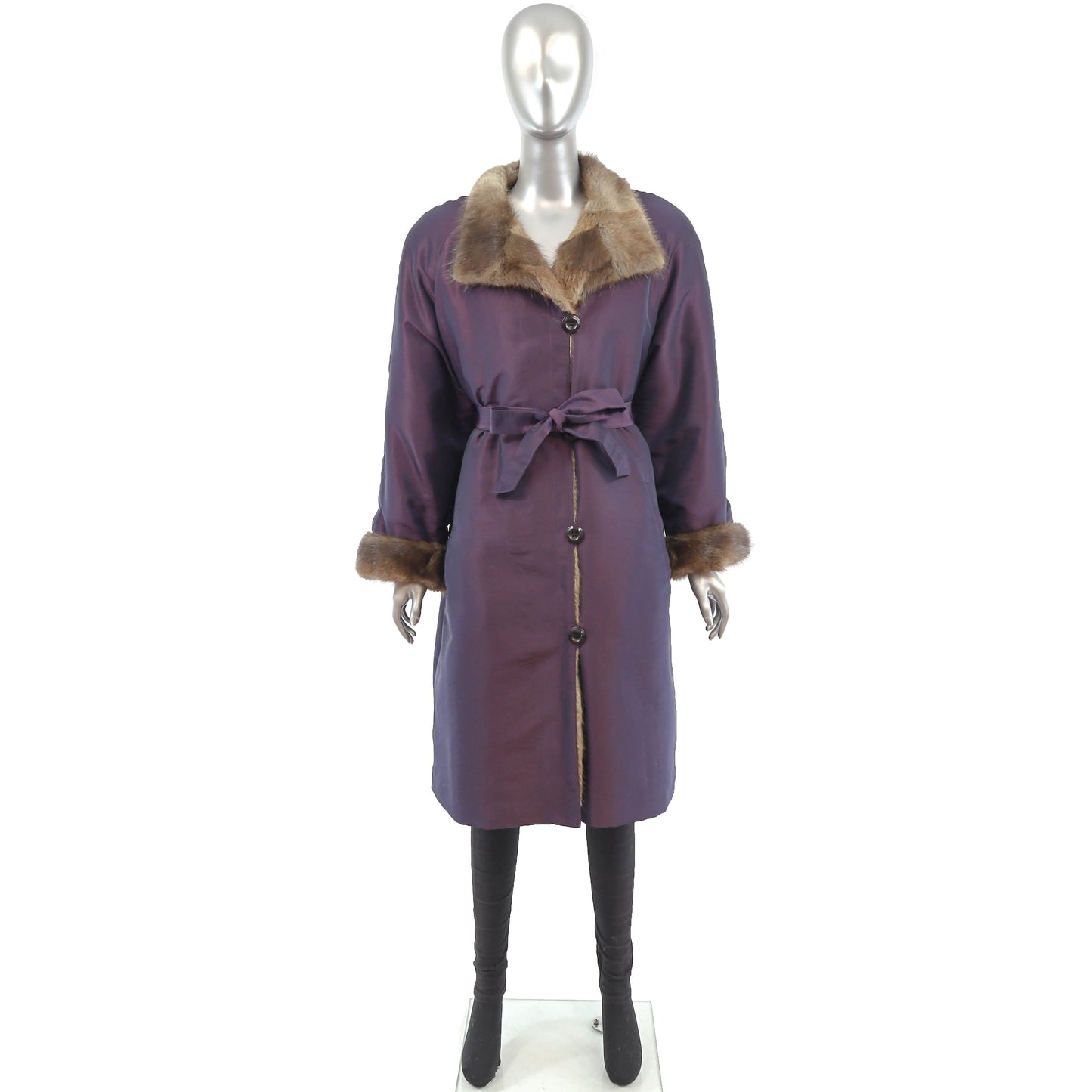 Taffeta Coat with Detachable Muskrat Lining- Size L