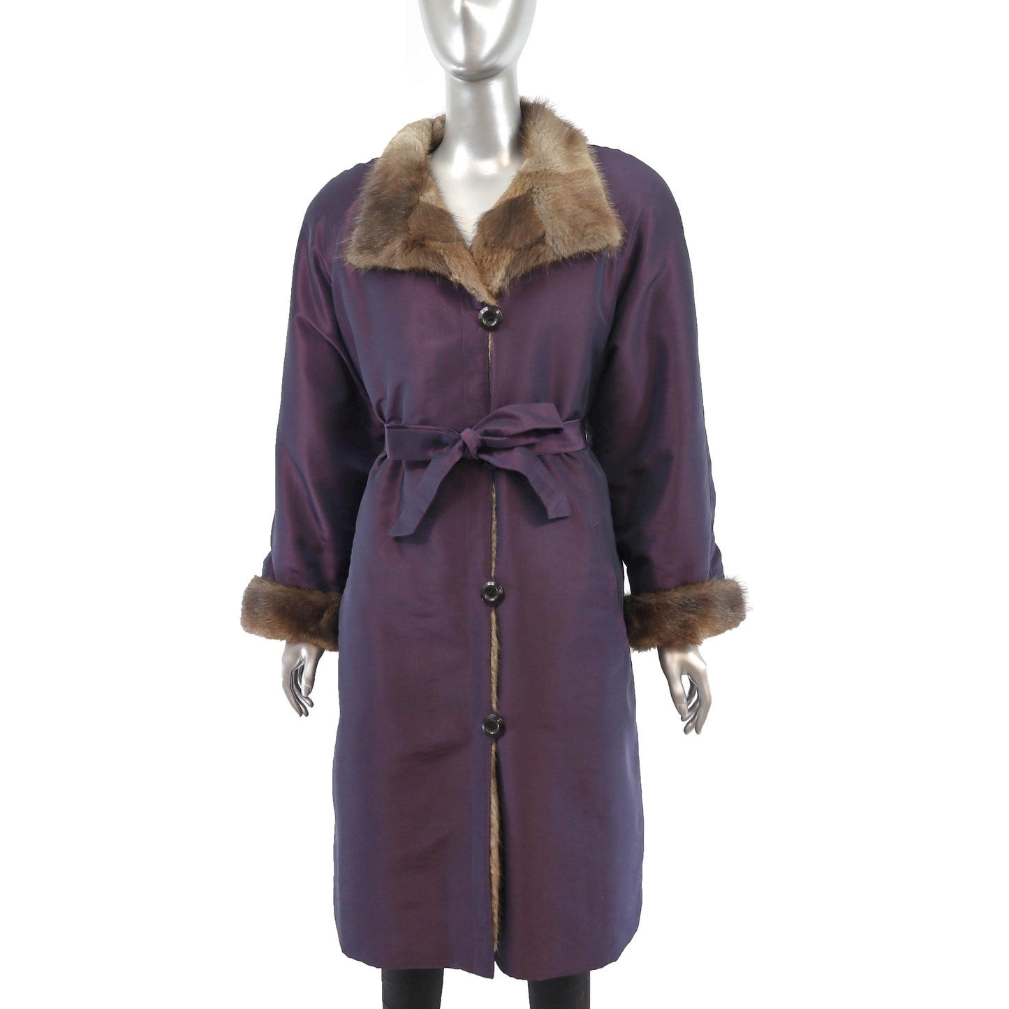 Taffeta Coat with Detachable Muskrat Lining- Size L