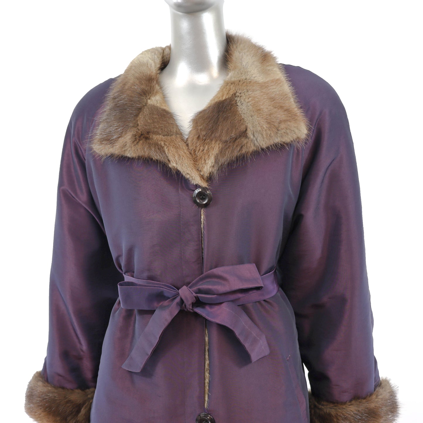 Taffeta Coat with Detachable Muskrat Lining- Size L