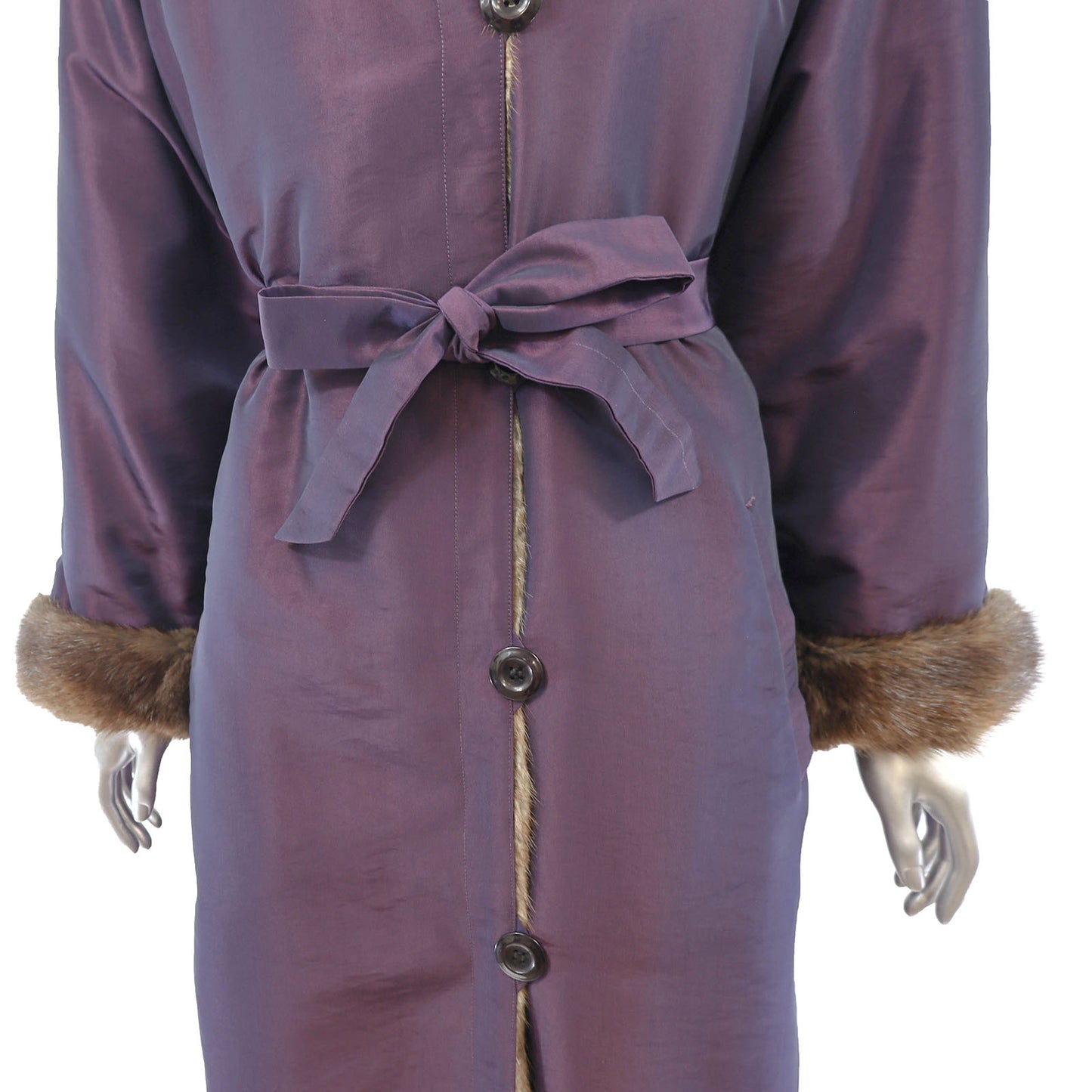 Taffeta Coat with Detachable Muskrat Lining- Size L