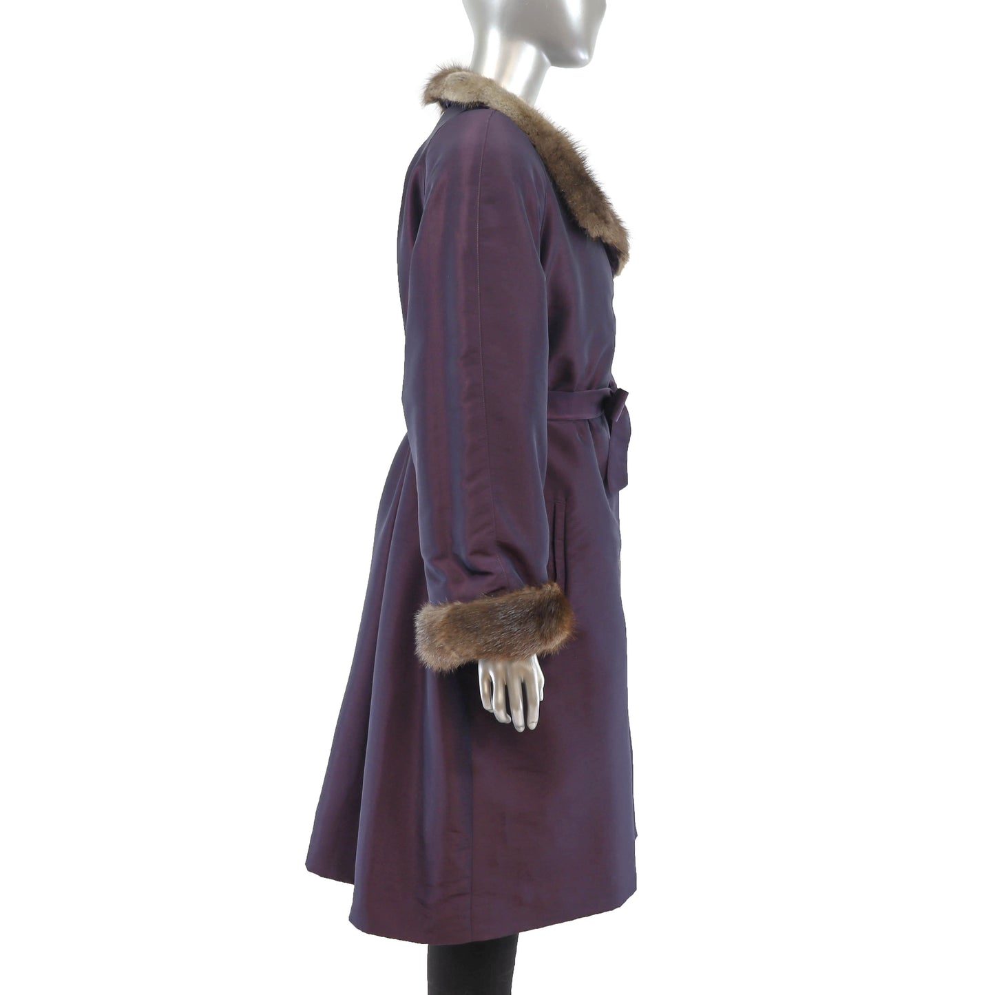 Taffeta Coat with Detachable Muskrat Lining- Size L