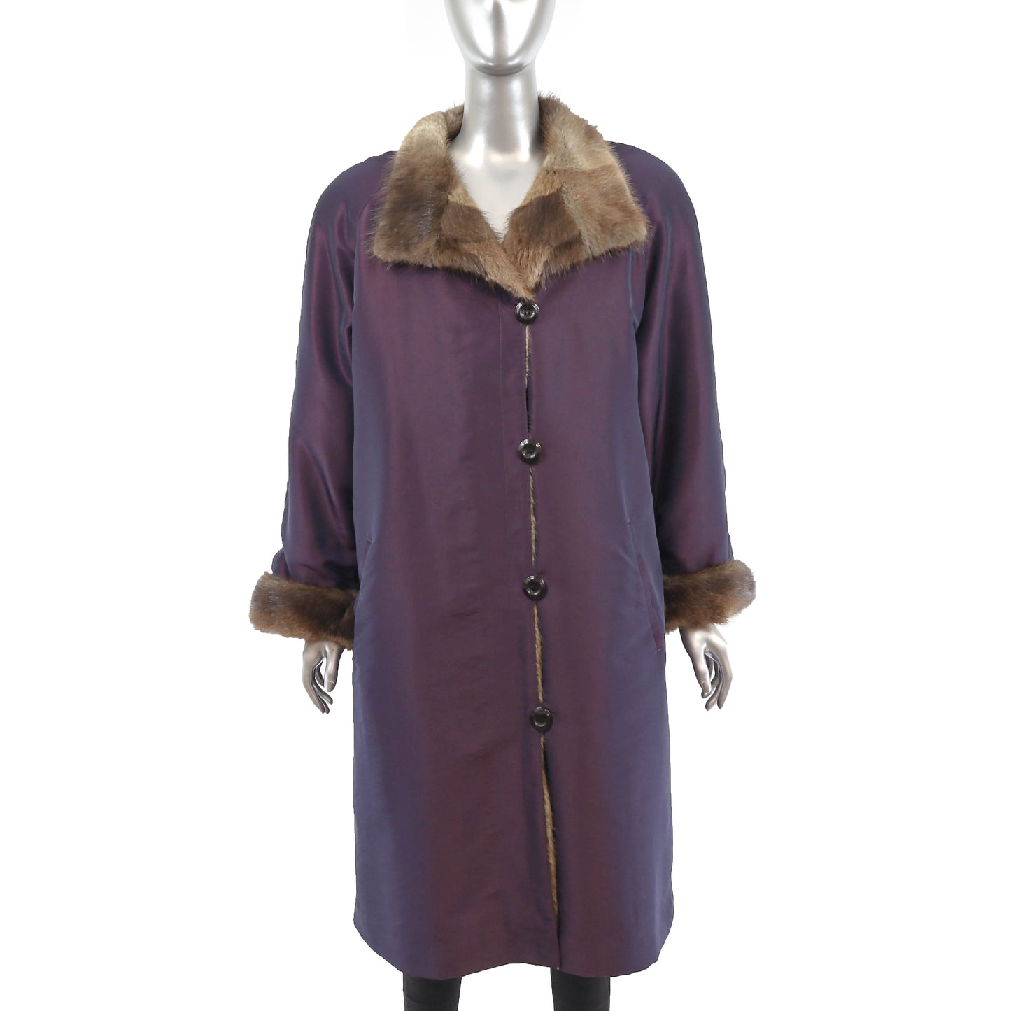 Taffeta Coat with Detachable Muskrat Lining- Size L