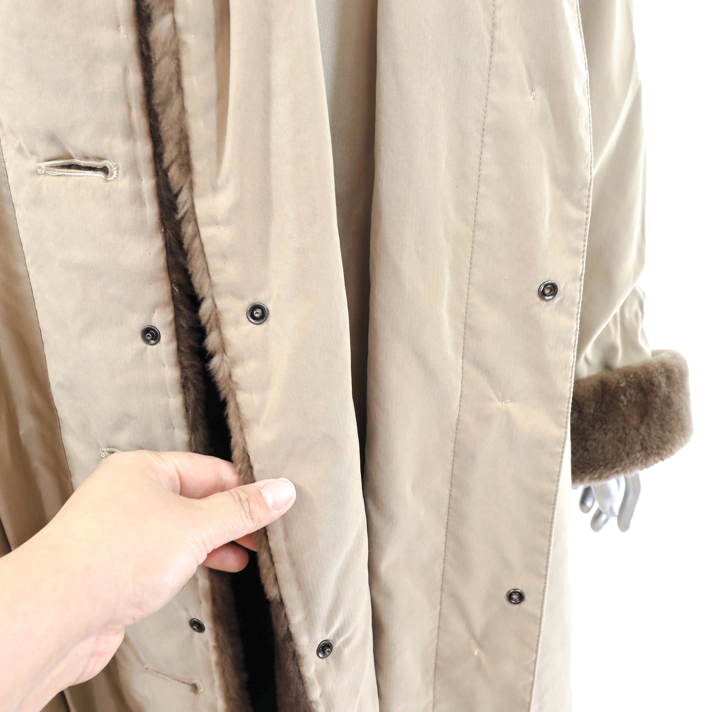 Neiman Marcus Trench Coat with Detachable Sheared Nutria Lining- Size XL