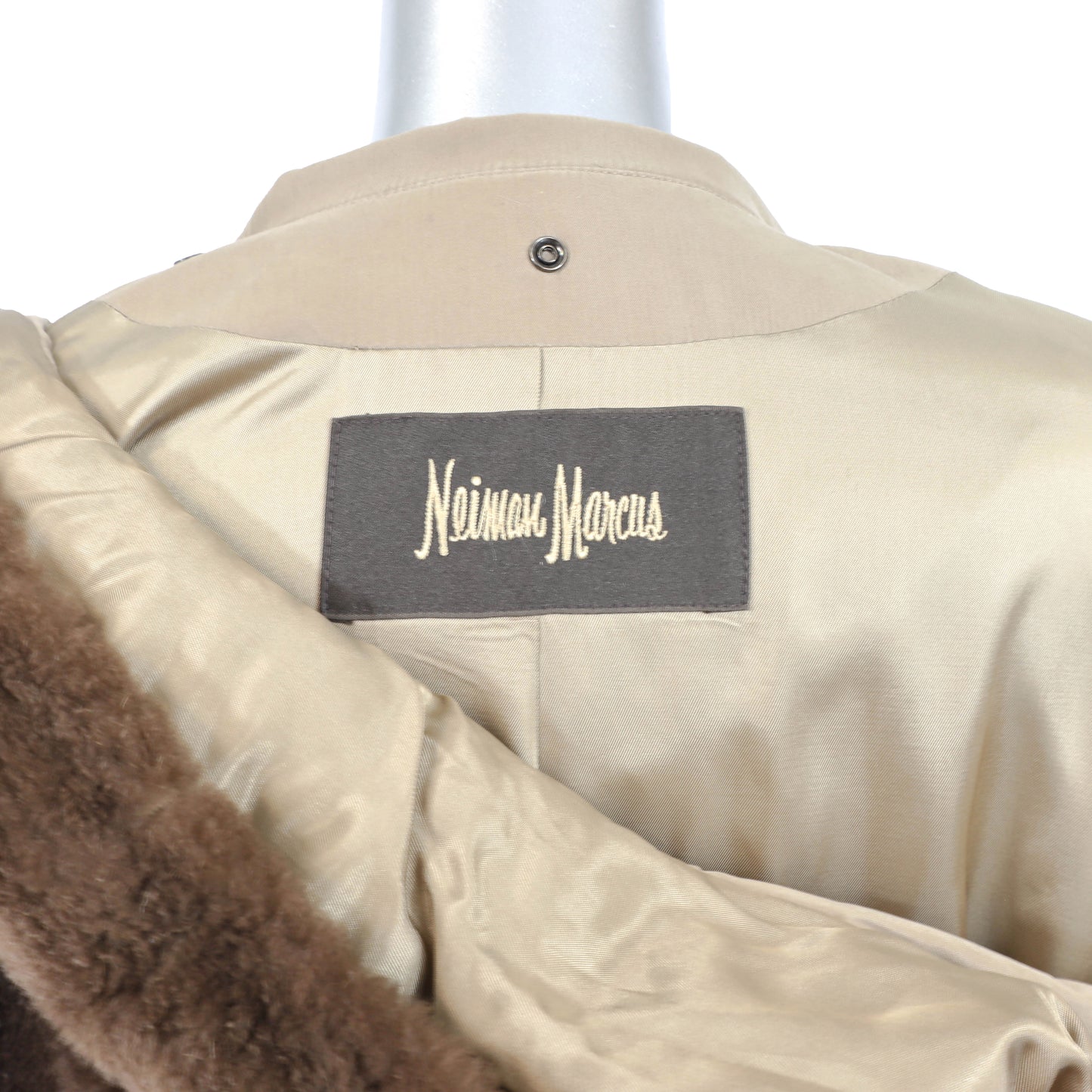 Neiman Marcus Trench Coat with Detachable Sheared Nutria Lining- Size XL