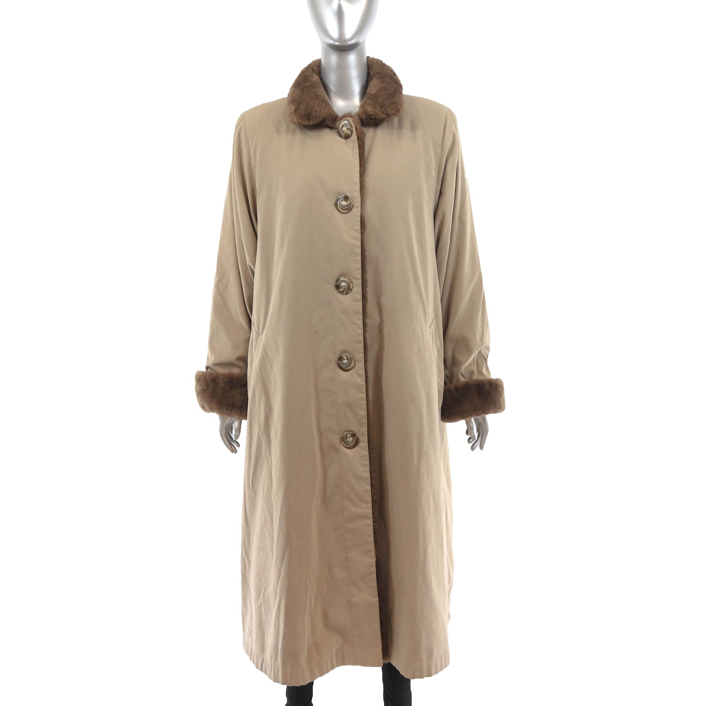 Neiman Marcus Trench Coat with Detachable Sheared Nutria Lining- Size XL