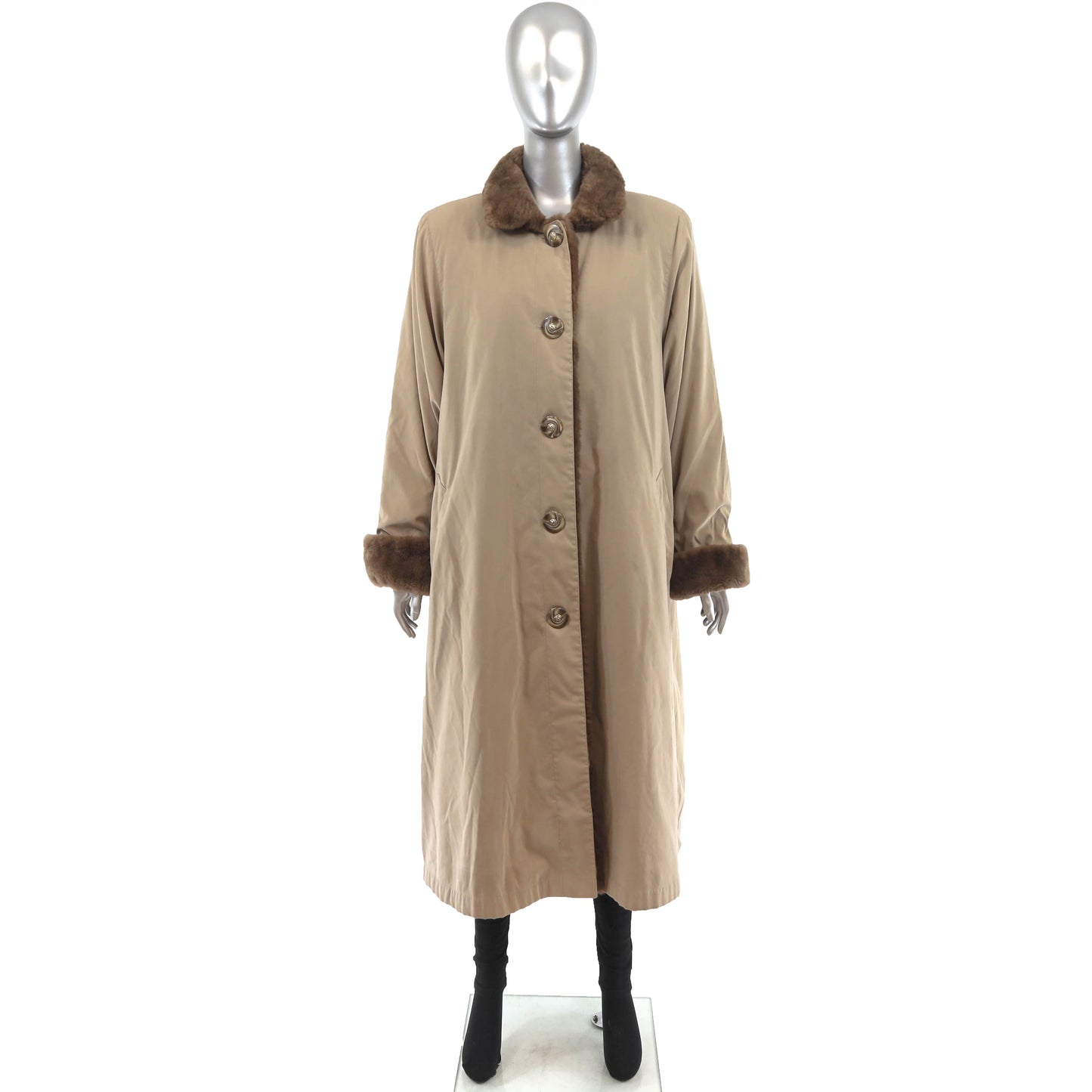 Neiman Marcus Trench Coat with Detachable Sheared Nutria Lining- Size XL