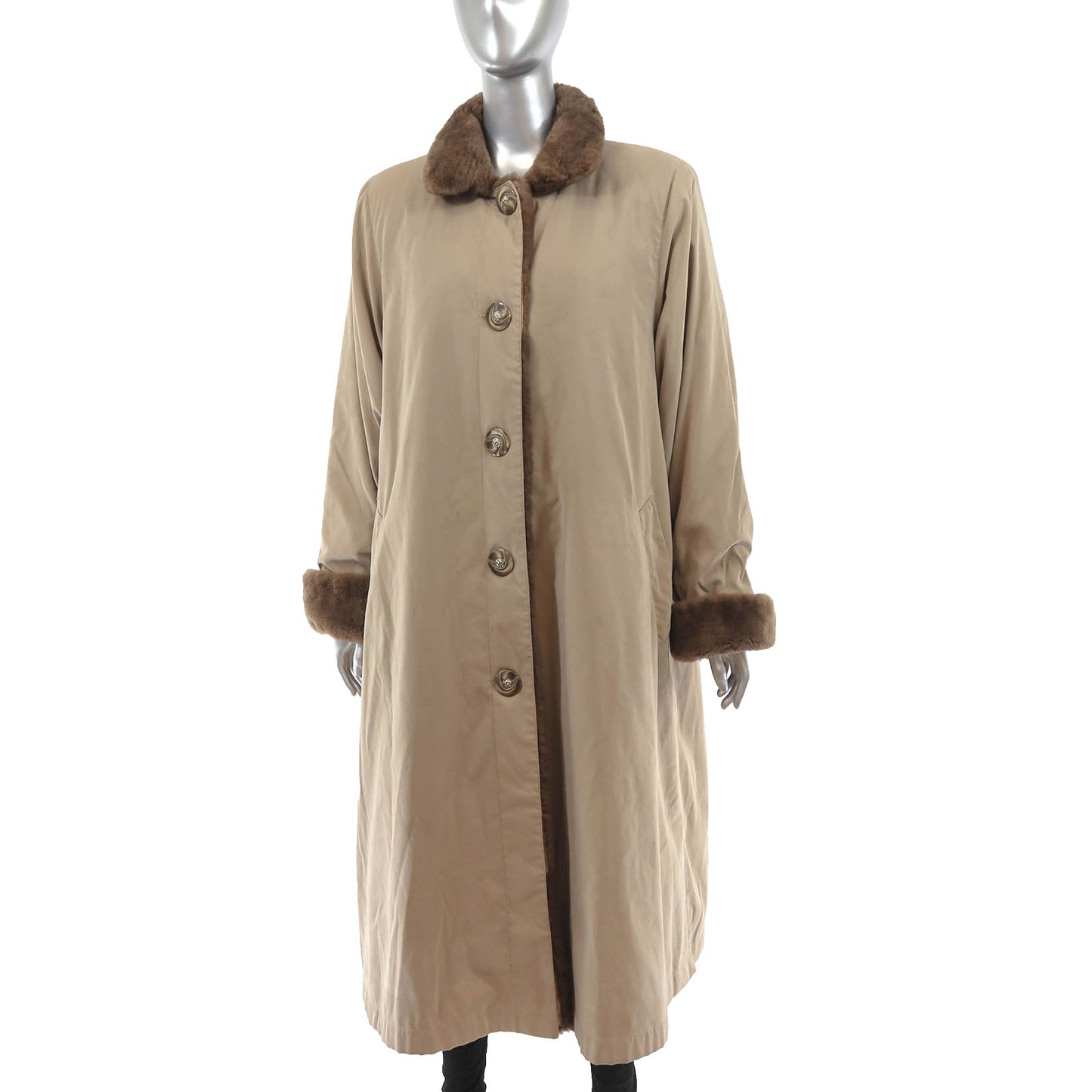 Neiman Marcus Trench Coat with Detachable Sheared Nutria Lining- Size XL