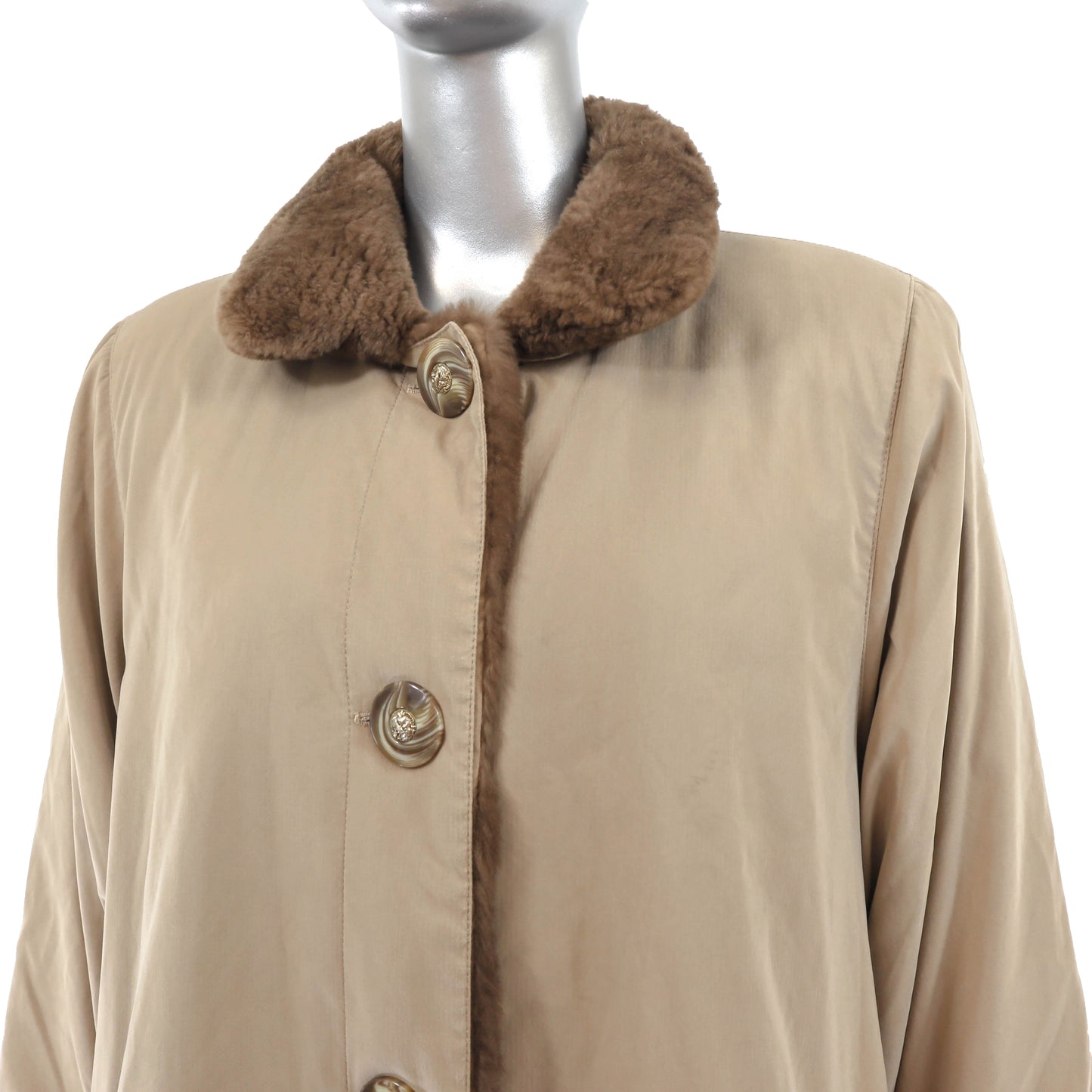 Neiman Marcus Trench Coat with Detachable Sheared Nutria Lining- Size XL