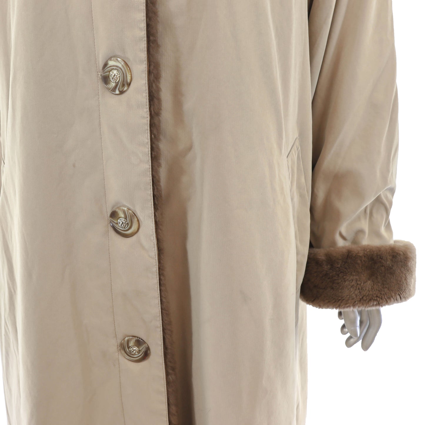 Neiman Marcus Trench Coat with Detachable Sheared Nutria Lining- Size XL