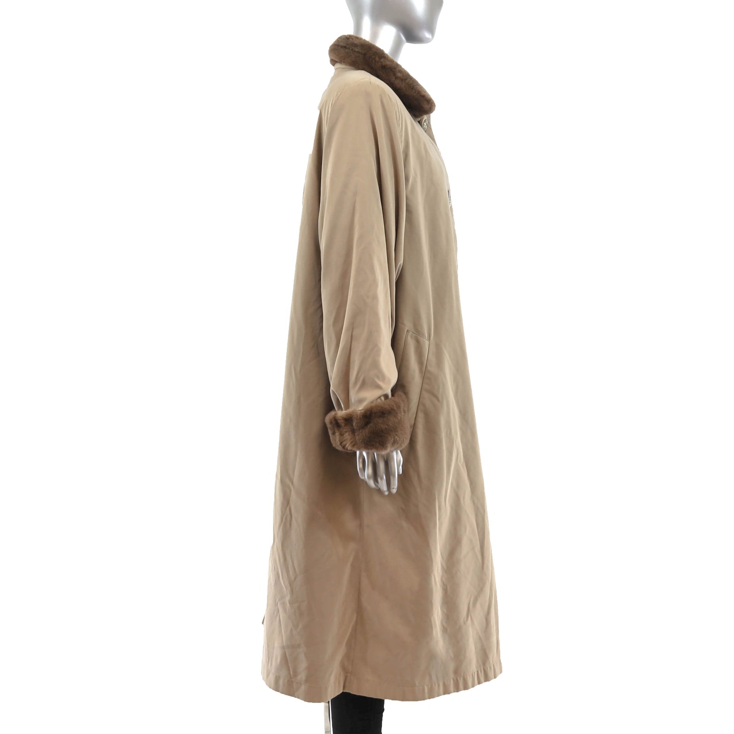 Neiman Marcus Trench Coat with Detachable Sheared Nutria Lining- Size XL