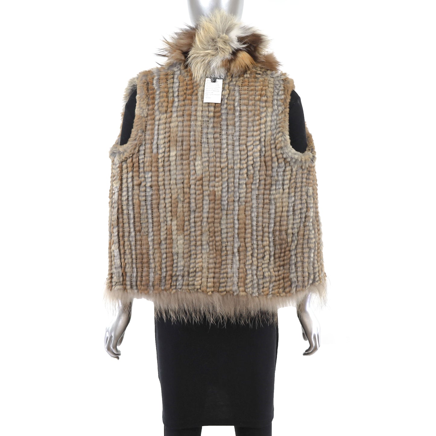 Knitted Brown Rabbit Vest with Fox Trim- Size S