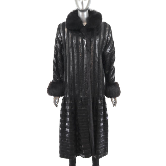 Knitted Wool Coat with Fox Trim- Size M