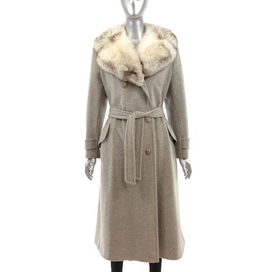 Wool Coat with Fox Collar- Size S