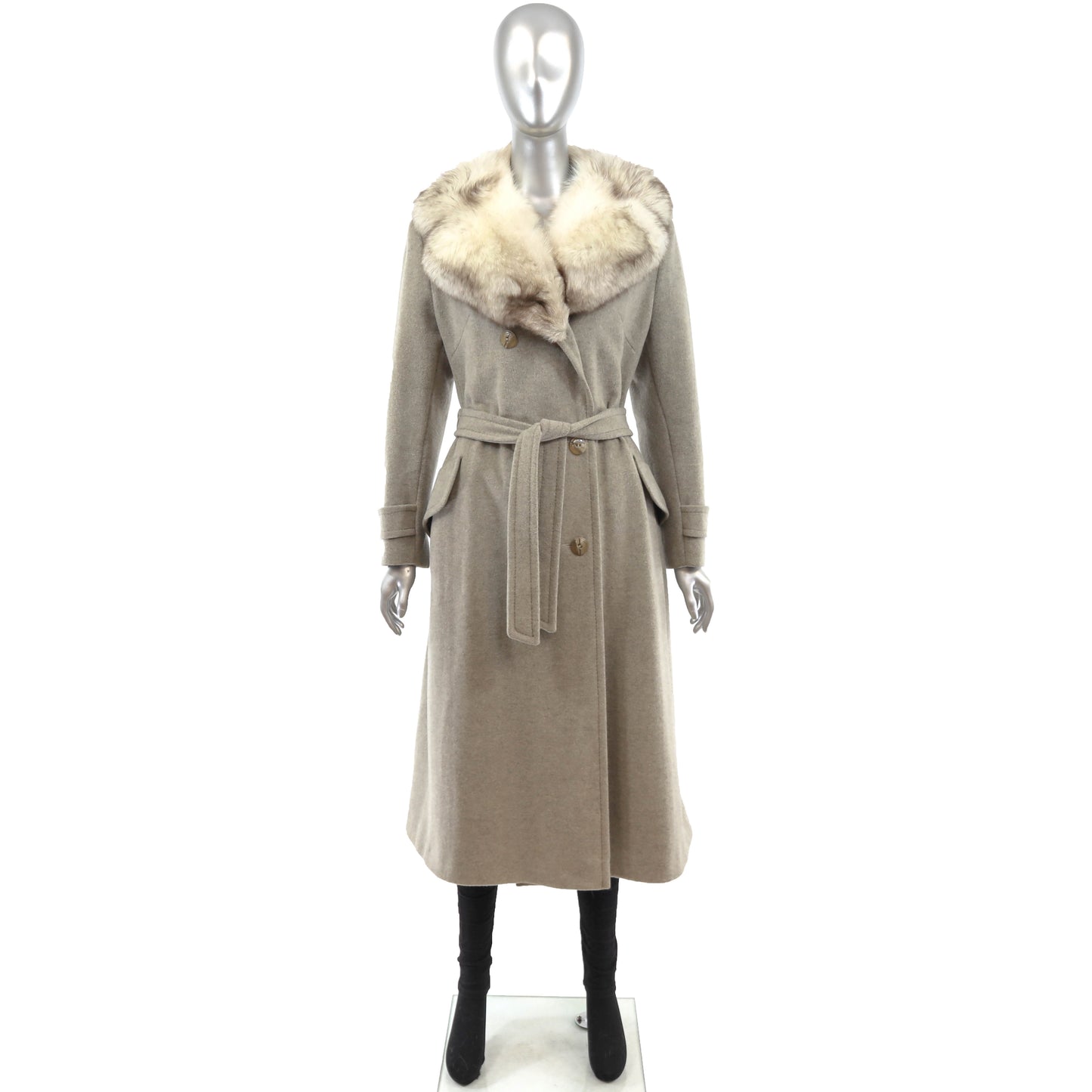 Wool Coat with Fox Collar- Size S