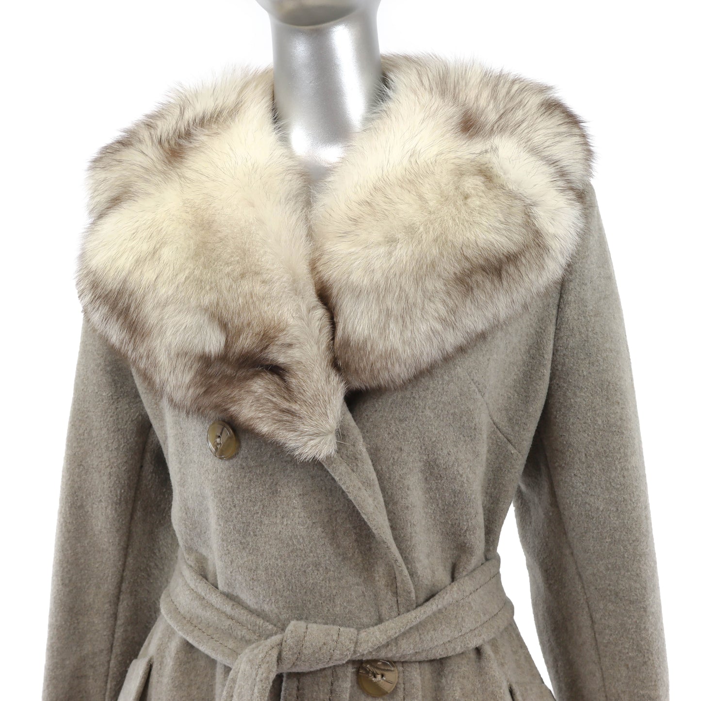 Wool Coat with Fox Collar- Size S