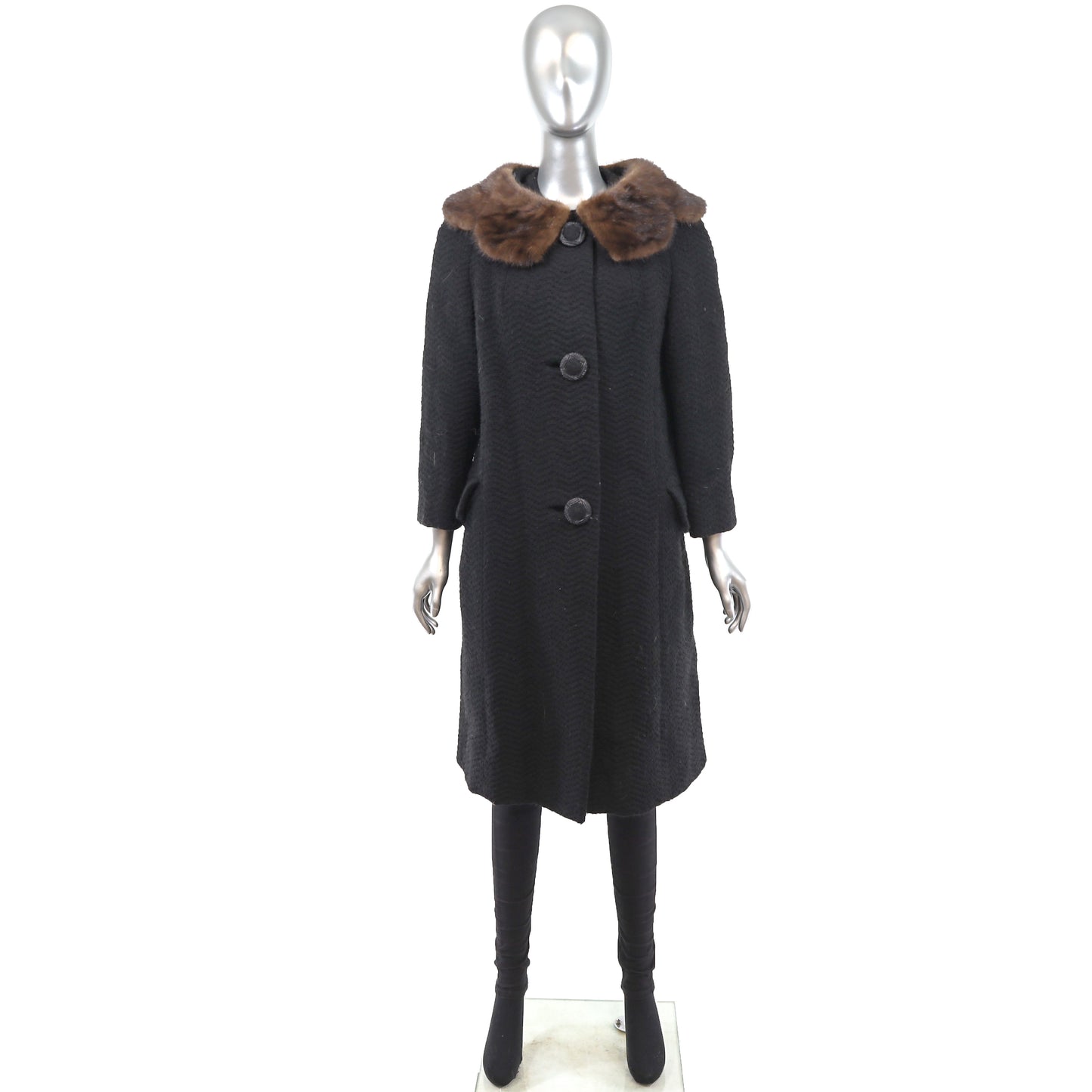 Wool Coat with Mink Collar- Size L