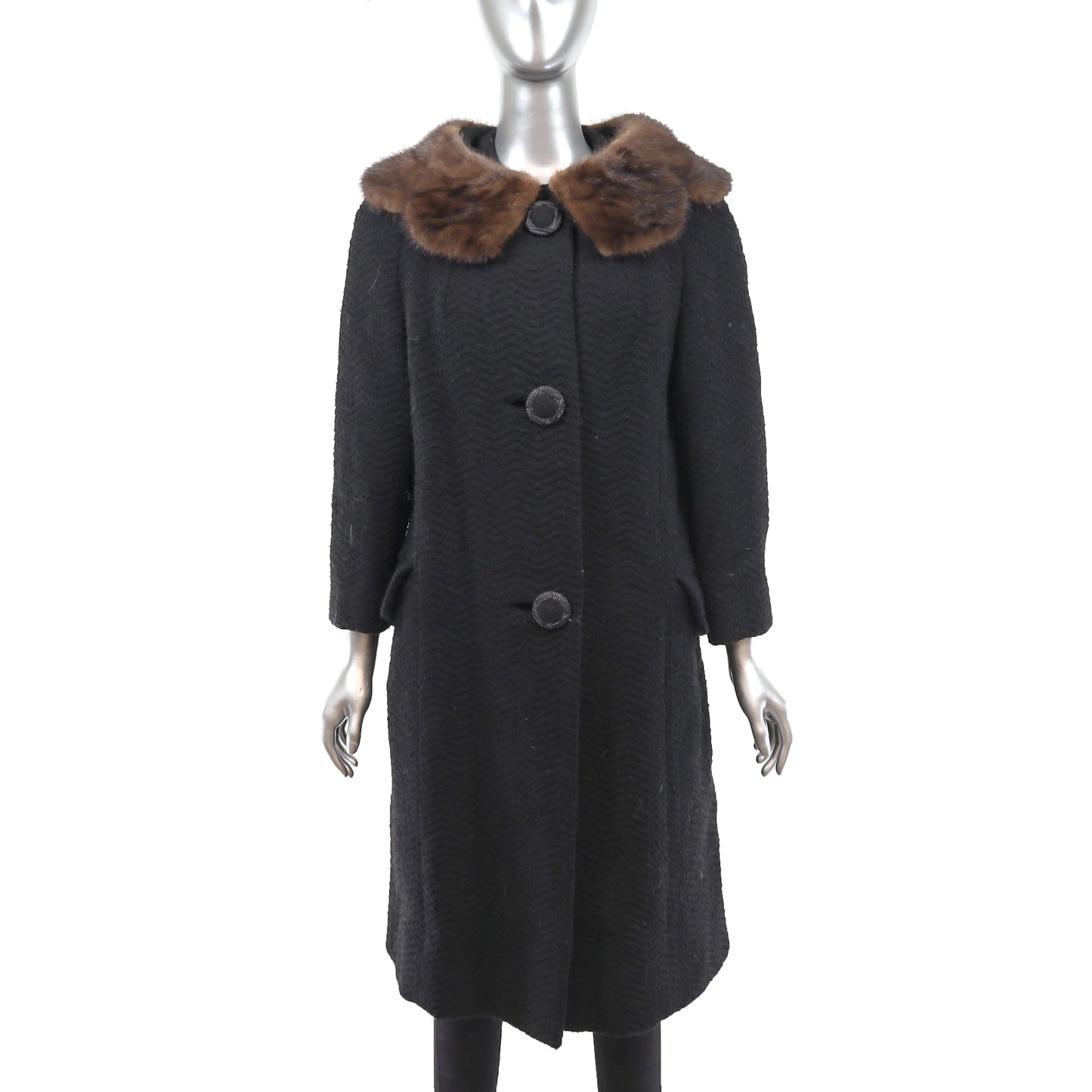 Wool Coat with Mink Collar- Size L