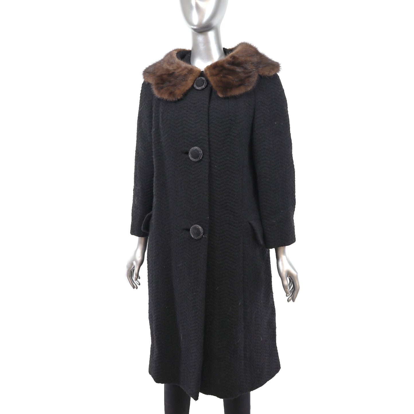 Wool Coat with Mink Collar- Size L