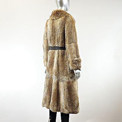 Golden Hare Rabbit Fur Coat with Belt - Size S - Pre-Owned