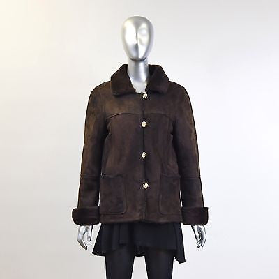 Dark Brown Lamb Shearling Fur Jacket - Size S