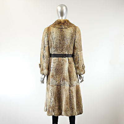 Golden Hare Rabbit Fur Coat with Belt - Size S - Pre-Owned