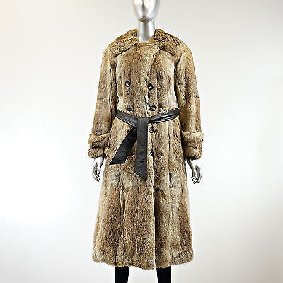 Golden Hare Rabbit Fur Coat with Belt - Size S