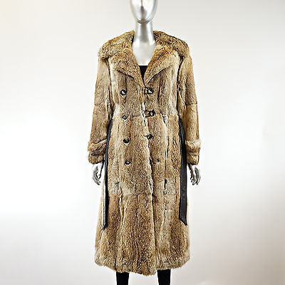 Golden Hare Rabbit Fur Coat with Belt - Size S - Pre-Owned