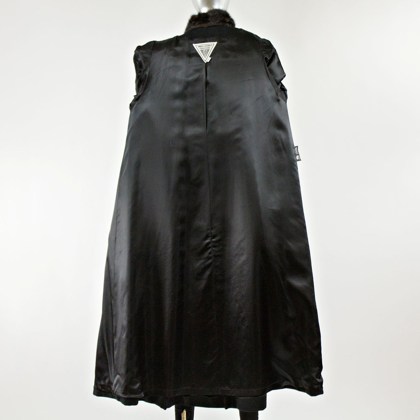 Black Wool Coat with Mink Fur Collar and Cuff - Size M