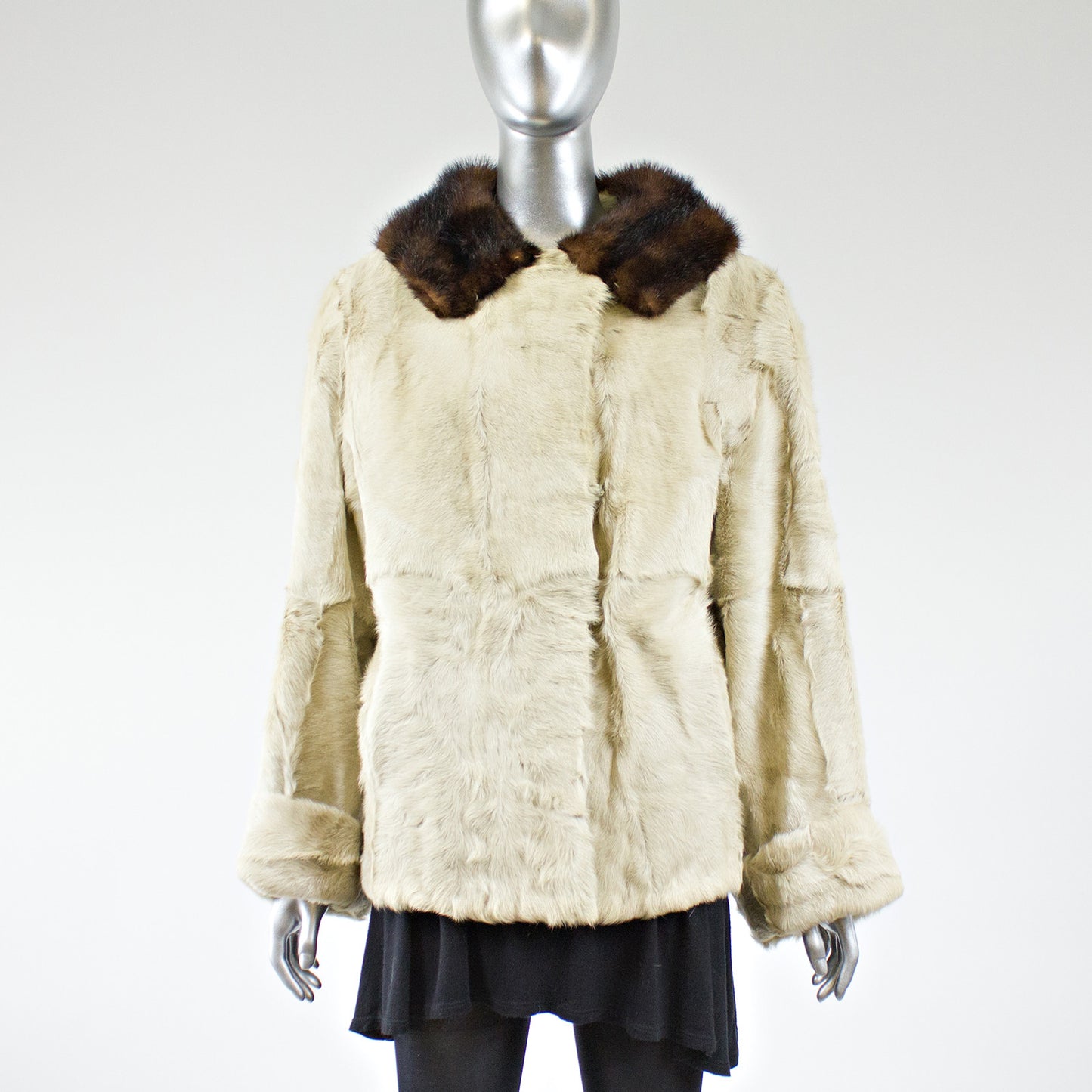 Beige Goat Kid Skin with Mink Fur Collar Jacket - Size S - Pre-Owned