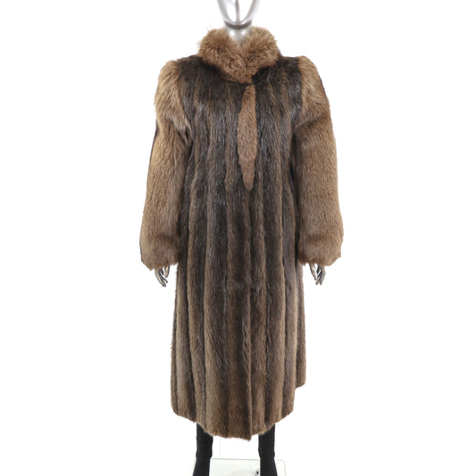 Long Hair Beaver Coat with Fox Collar and Sleeves- Size S