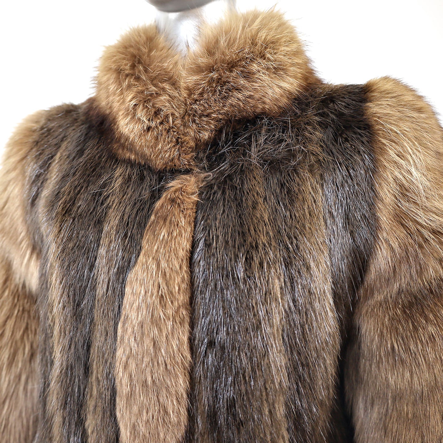 Long Hair Beaver Coat with Fox Collar and Sleeves- Size S