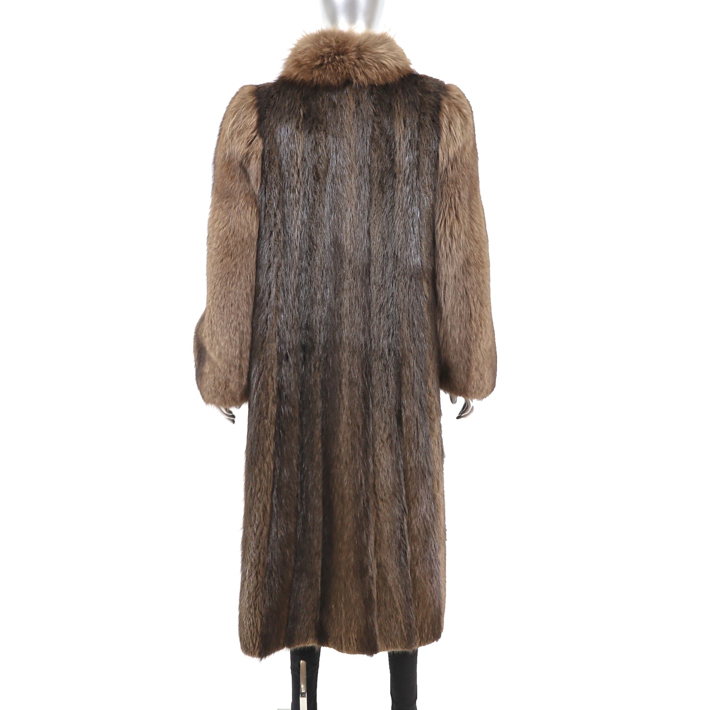 Long Hair Beaver Coat with Fox Collar and Sleeves- Size S